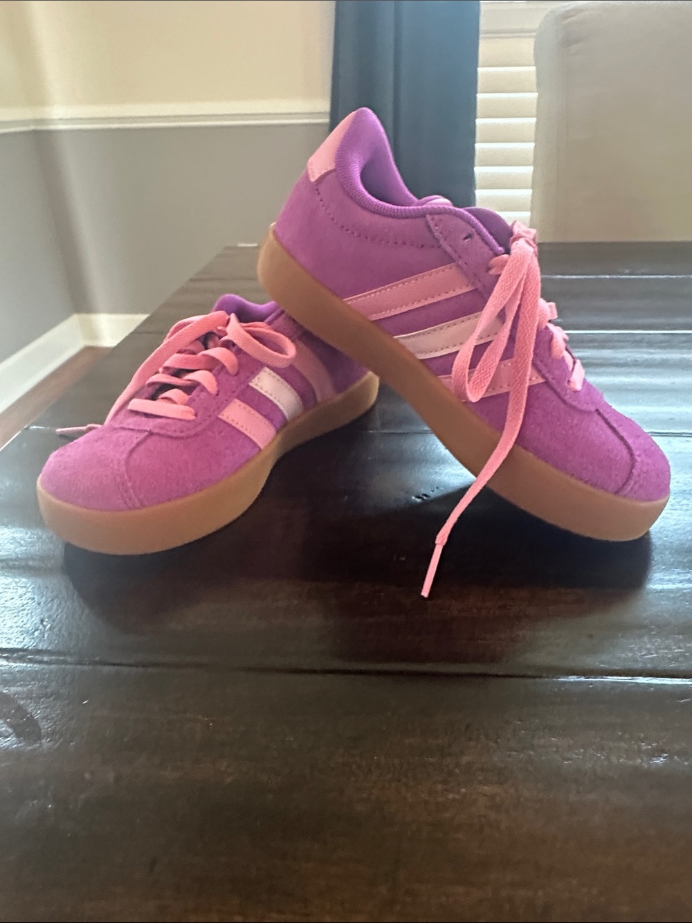 Size 13 adidas Little Kids Pink Suede Lace-Up Sneakers
